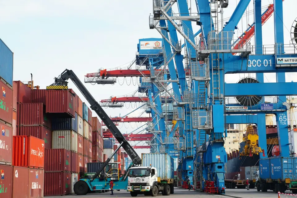 Container handling equipment at a freight terminal
